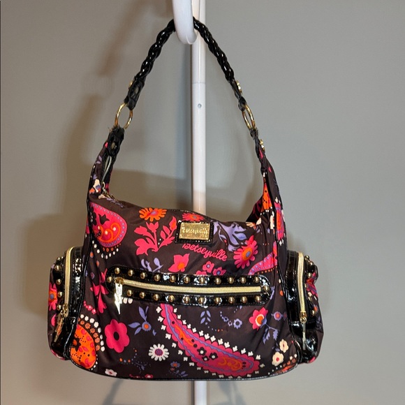Betsyville Handbags - Betsyville Floral Paisley Shoulder Bag - Black and Pink